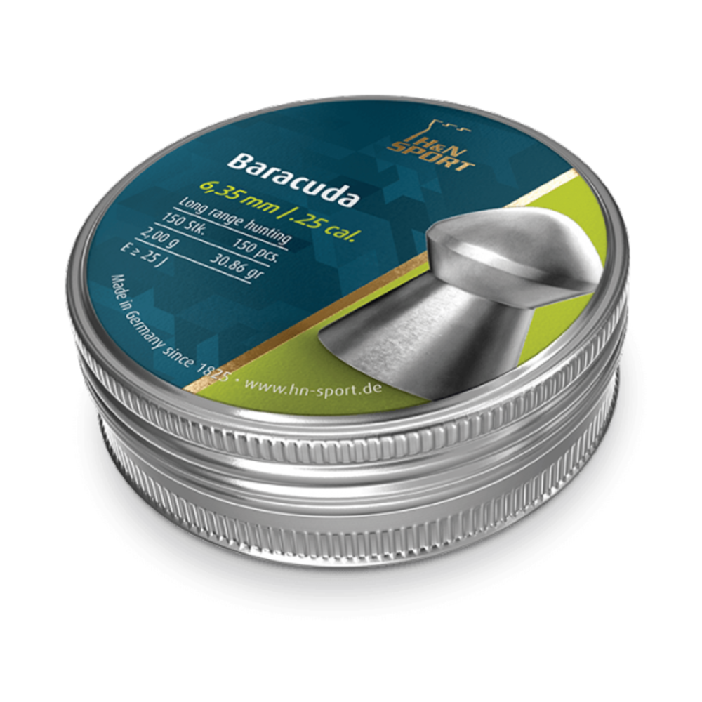 Haendler & Natermann H&N Baracuda 6,35 mm 31.02 gr luchtbukskogels - 150 stuks Haendler & Natermann H&N Baracuda 6,35 mm 31.02 gr luchtbukskogels - 150 stuks