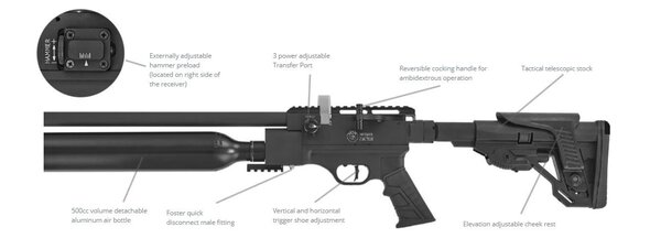 Hatsan Hatsan Factor 6,35 mm PCP luchtbuks met verstelbaar vermogen Hatsan Hatsan Factor 6,35 mm PCP luchtbuks met verstelbaar vermogen