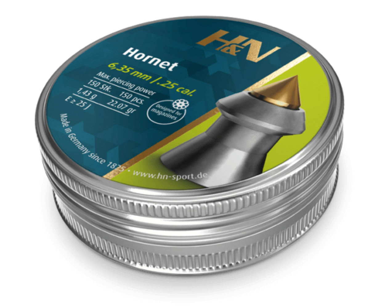 Haendler & Natermann H&N Hornet 6,35 mm 22.07 gr luchtbukskogels met messing punt - 150 stuks