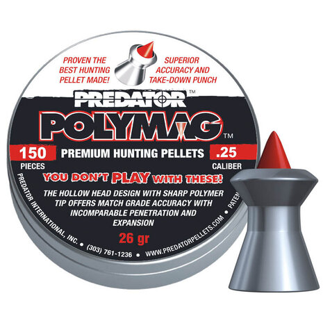 JSB JSB Predator Polymag 6,35 mm / .25 25,3 gr – 150 stuks JSB JSB Predator Polymag 6,35 mm / .25 25,3 gr – 150 stuks