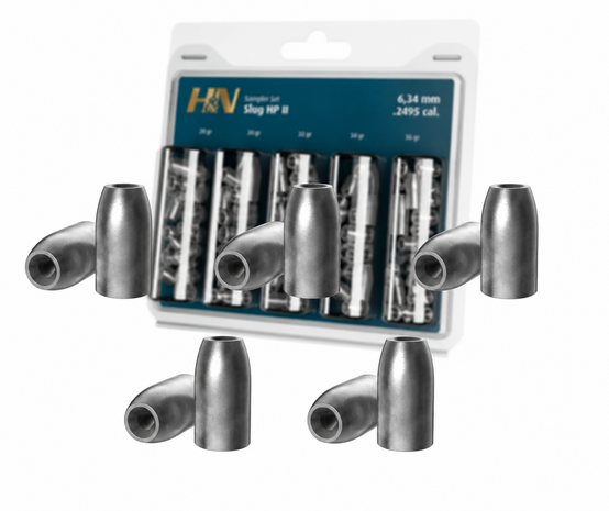 Haendler & Natermann H&N Slug HP II 6,35 mm Test Set met 28, 30, 32, 34 en 36 grain Haendler & Natermann H&N Slug HP II 6,35 mm Test Set met 28, 30, 32, 34 en 36 grain