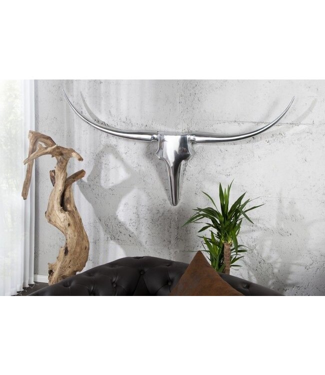 Invicta Interior Modern design wanddecoratie BULL XL 120cm zilver aluminium stierenkop - 8528