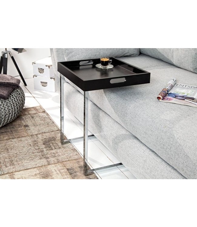 Invicta Interior Design bijzettafel CIANO 40cm zwart chroom dienbladtafel - 14245