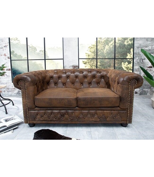 Invicta Interior Chesterfield 2-zitsbank 150cm antiekbruin met knoopstiksel en veerkern - 17109