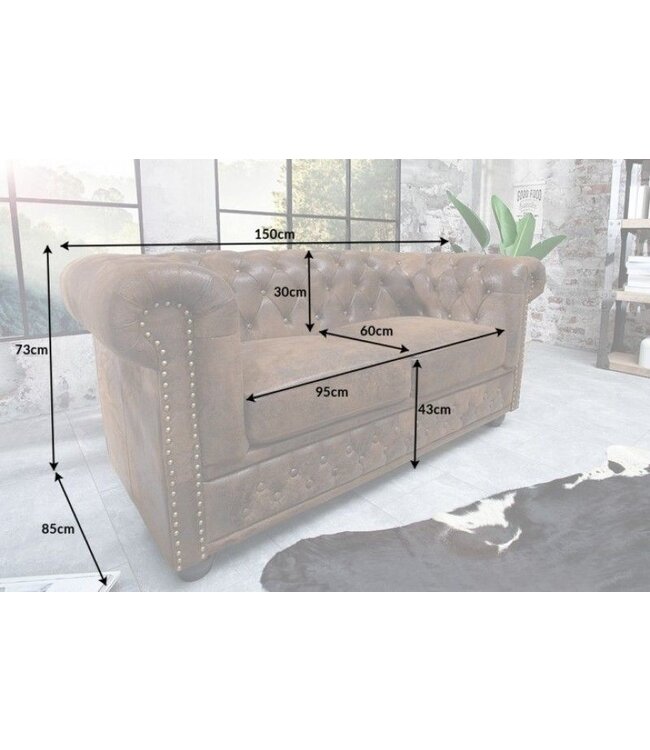 Invicta Interior Chesterfield 2-zitsbank 150cm antiekbruin met knoopstiksel en veerkern - 17109