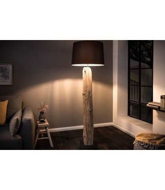 Invicta Interior Handgemaakte vloerlamp ROUSILIQUE 180cm zwarte drijfhoutlamp linnen kap boomstam - 17321