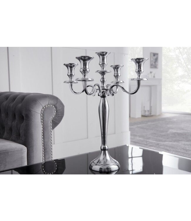 Invicta Interior Kandelaar MODERN BAROK 40cm zilveren 5-armige kroonluchter gepolijst aluminium kaarshouder - 17363