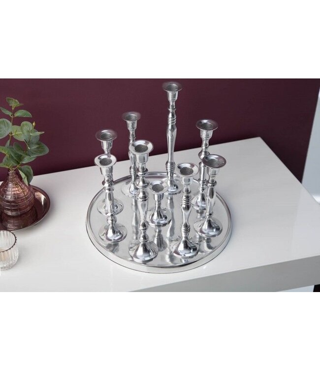 Invicta Interior Kandelaar MODERN BAROK 30cm 9-vlammig zilver gepolijst aluminium kandelaar decoratieve plaat - 17366