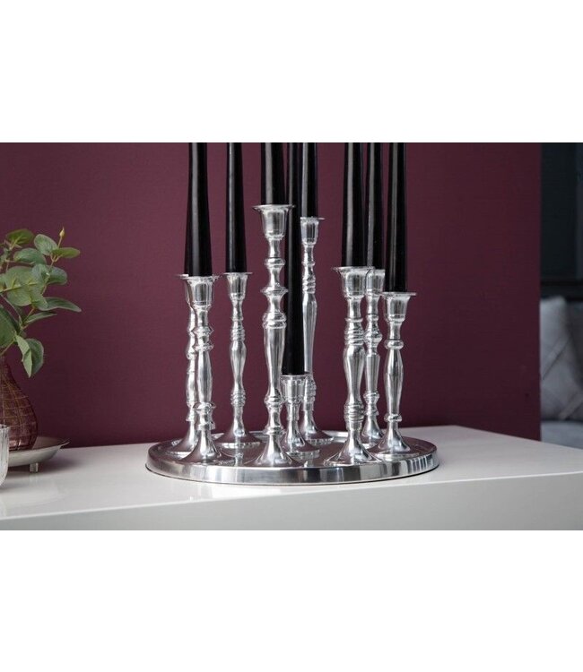 Invicta Interior Kandelaar MODERN BAROK 30cm 9-vlammig zilver gepolijst aluminium kandelaar decoratieve plaat - 17366