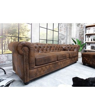 Invicta Interior Chesterfield 3-zitsbank 205cm antiekbruin met knoopstiksel en veerkern - 17382