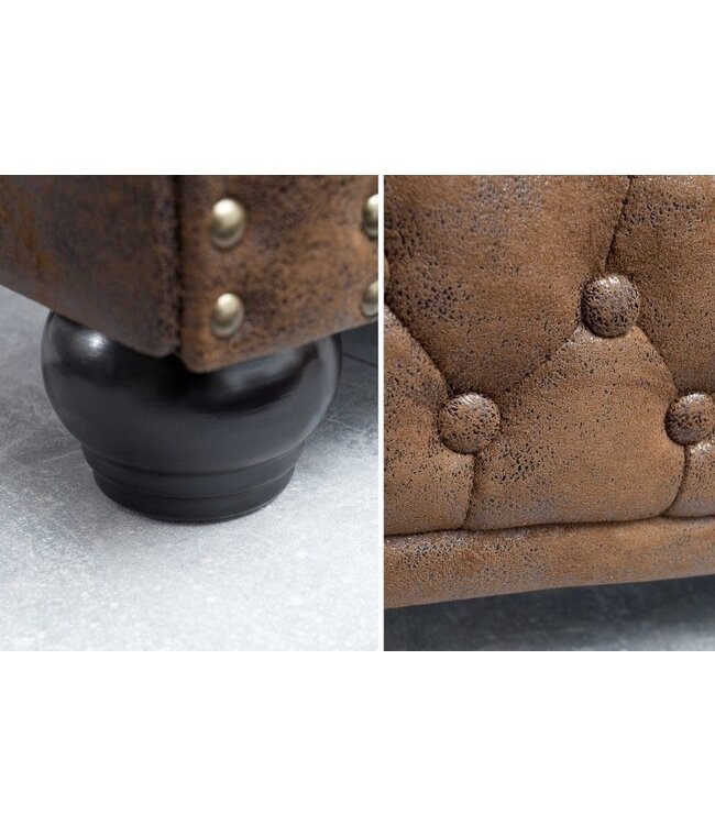 Invicta Interior Chesterfield 3-zitsbank 205cm antiekbruin met knoopstiksel en veerkern - 17382