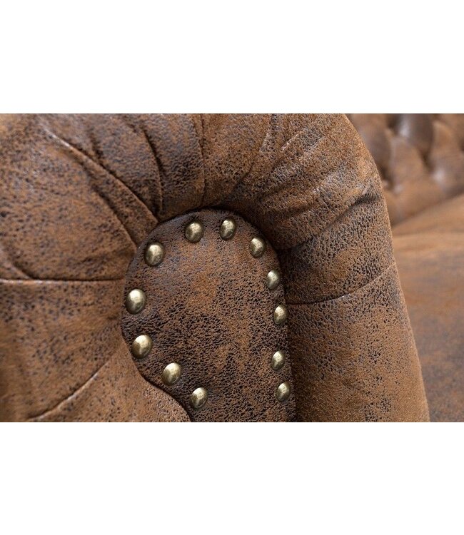 Invicta Interior Chesterfield 3-zitsbank 205cm antiekbruin met knoopstiksel en veerkern - 17382