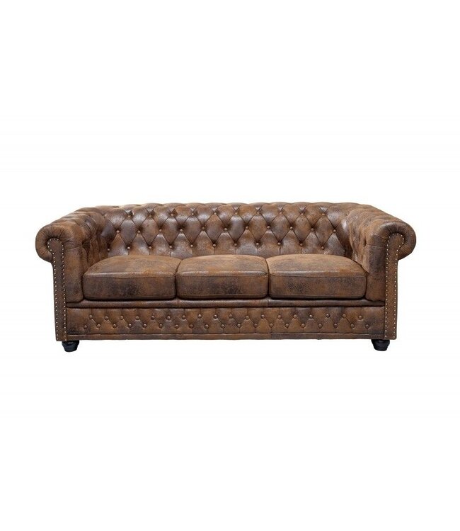 Invicta Interior Chesterfield 3-zitsbank 205cm antiekbruin met knoopstiksel en veerkern - 17382