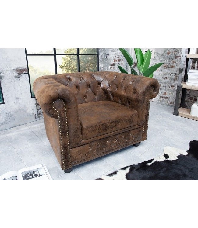 Invicta Interior Chesterfield fauteuil 110cm antiekbruin met knoopstiksel en veerkern - 17383