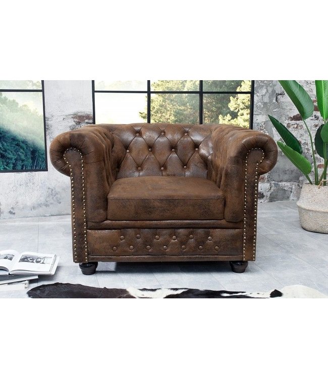 Invicta Interior Chesterfield fauteuil 110cm antiekbruin met knoopstiksel en veerkern - 17383