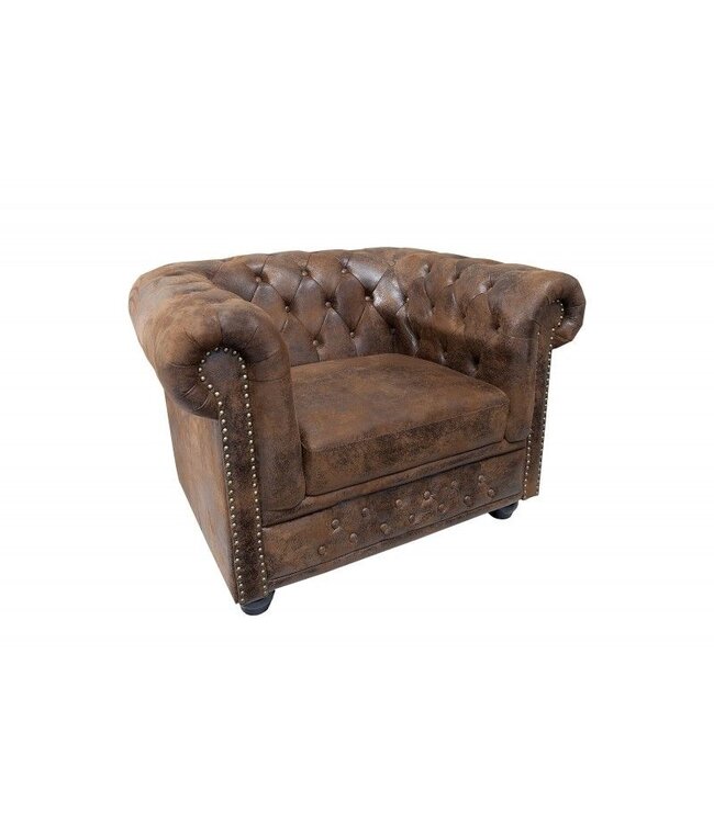 Invicta Interior Chesterfield fauteuil 110cm antiekbruin met knoopstiksel en veerkern - 17383