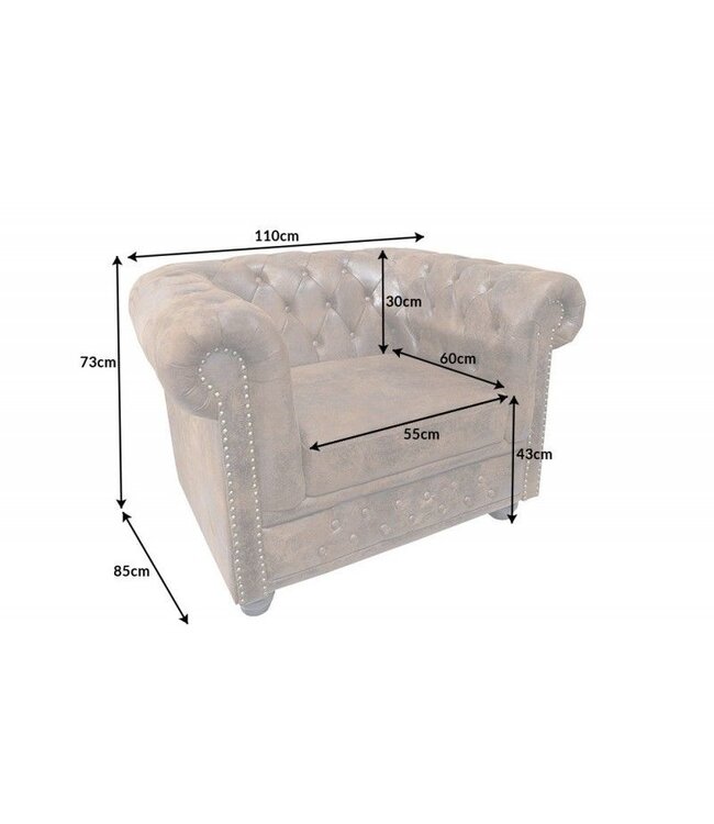 Invicta Interior Chesterfield fauteuil 110cm antiekbruin met knoopstiksel en veerkern - 17383