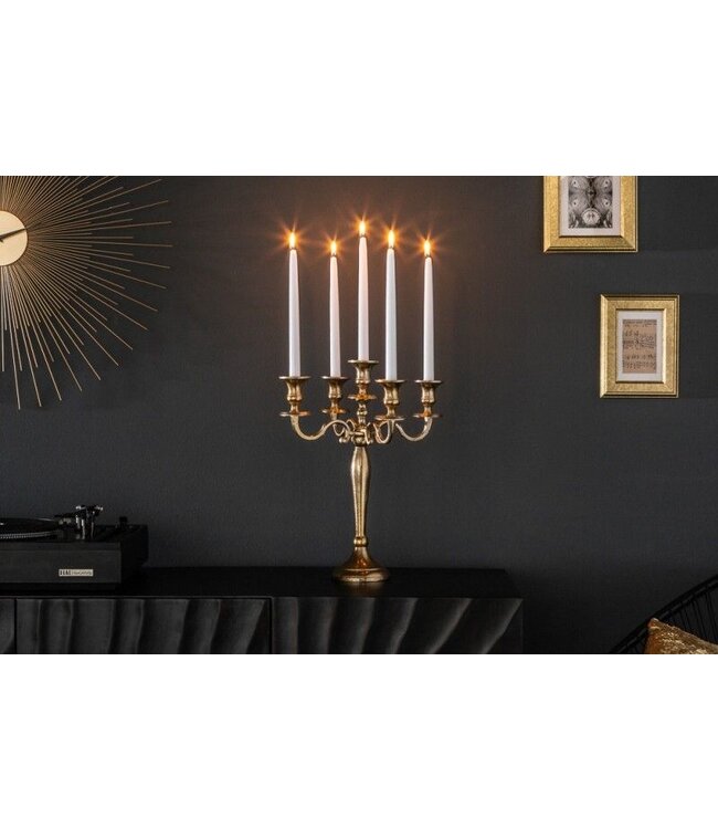 Invicta Interior Kandelaar MODERN BAROK 40cm goud 5-armige kroonluchter gepolijst aluminium kaarshouder - 20409