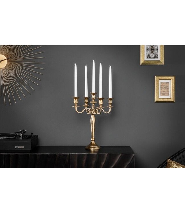 Invicta Interior Kandelaar MODERN BAROK 40cm goud 5-armige kroonluchter gepolijst aluminium kaarshouder - 20409