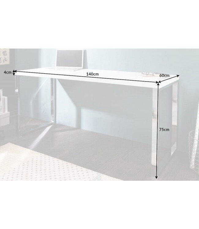 Invicta Interior Modern bureau WHITE DESK 140cm witte hoogglans bureautafel - 21141
