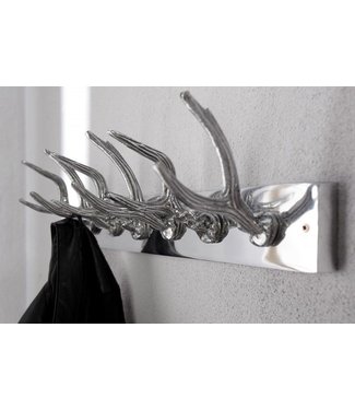 Invicta Interior Decoratieve wandkapstok DEER 50cm zilver gepolijst aluminium hertengewei kapstokhaak - 22529