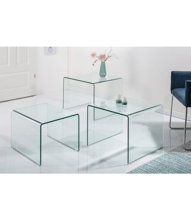 Invicta Interior Designset van 3 glazen salontafels FANTOME 60cm bijzettafels transparant - 22864