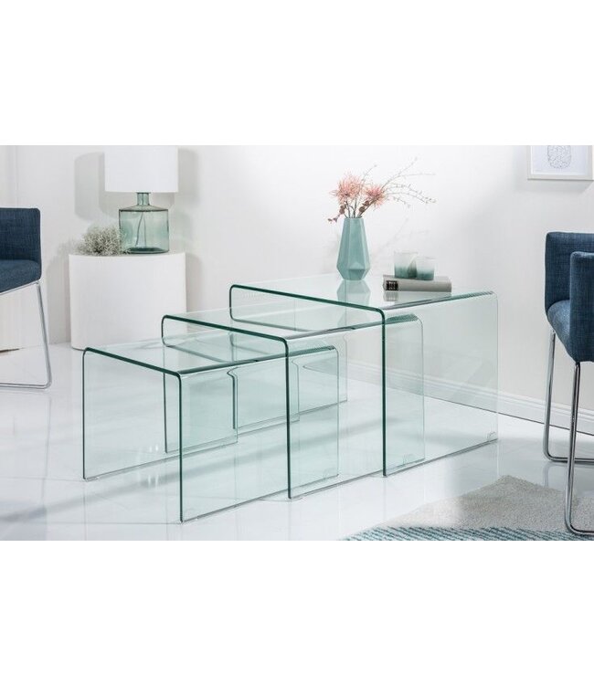 Invicta Interior Designset van 3 glazen salontafels FANTOME 60cm bijzettafels transparant - 22864