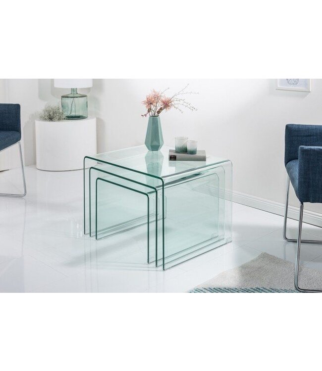 Invicta Interior Designset van 3 glazen salontafels FANTOME 60cm bijzettafels transparant - 22864