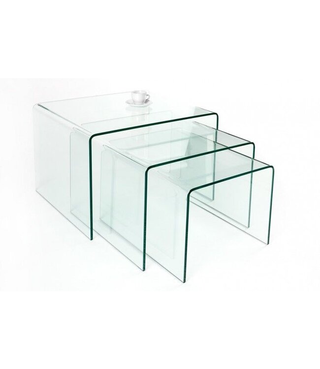 Invicta Interior Designset van 3 glazen salontafels FANTOME 60cm bijzettafels transparant - 22864