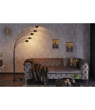 Invicta Interior Design booglamp FIVE LIGHTS 210cm zwartgouden vloerlamp met marmeren voet - 22967