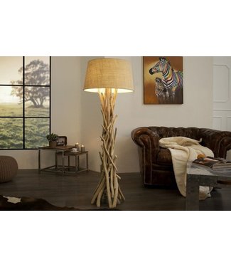 Invicta Interior Handgemaakte drijfhouten vloerlamp WILD NATURE 155cm zand met linnen kap - 30208