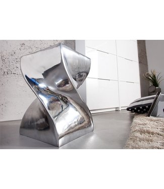 Invicta Interior Sculpturale bijzettafel TWIST 30cm zilver gepolijst aluminium kruk modern design - 30220