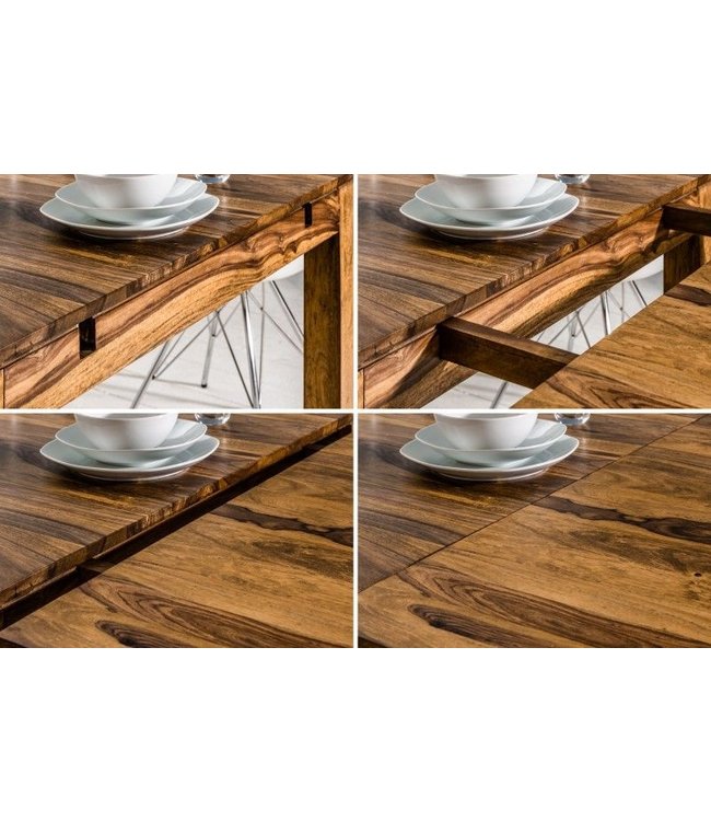 Invicta Interior Massief houten eettafel PURE 160-240cm natuurlijke Sheesham steenafwerking met verlengplaten - 35299