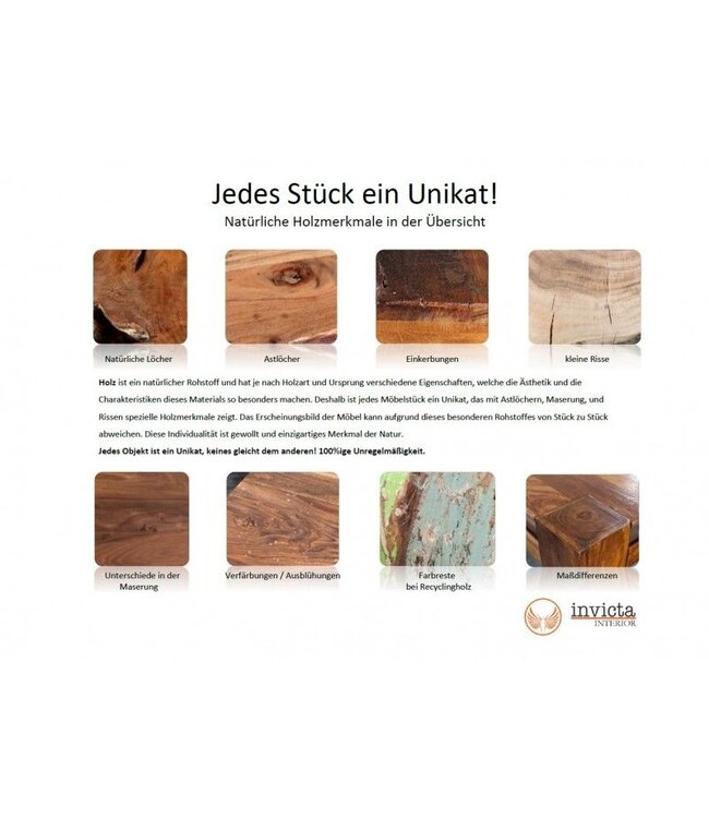 Invicta Interior Massief houten eettafel PURE 160-240cm natuurlijke Sheesham steenafwerking met verlengplaten - 35299