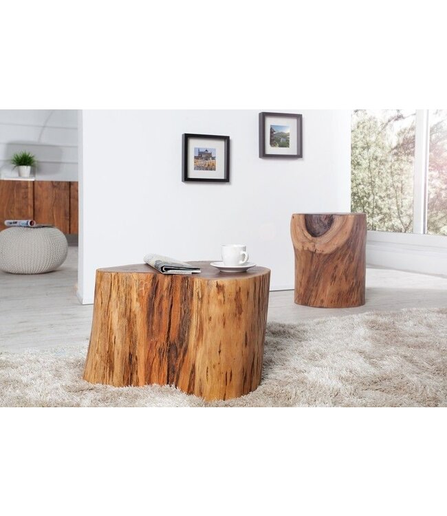 Invicta Interior Massief houten salontafel GOA 50cm acaciaboomstamkruk bijzettafel handgemaakt - 35899