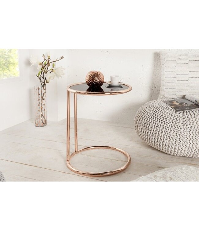 Invicta Interior Design bijzettafel ART DECO 40cm koper verchroomd metaal zwart glas rond - 36061