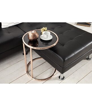 Invicta Interior Design bijzettafel ART DECO 40cm koper verchroomd metaal zwart glas rond - 36061