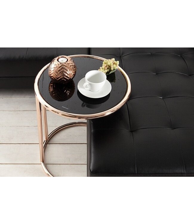 Invicta Interior Design bijzettafel ART DECO 40cm koper verchroomd metaal zwart glas rond - 36061