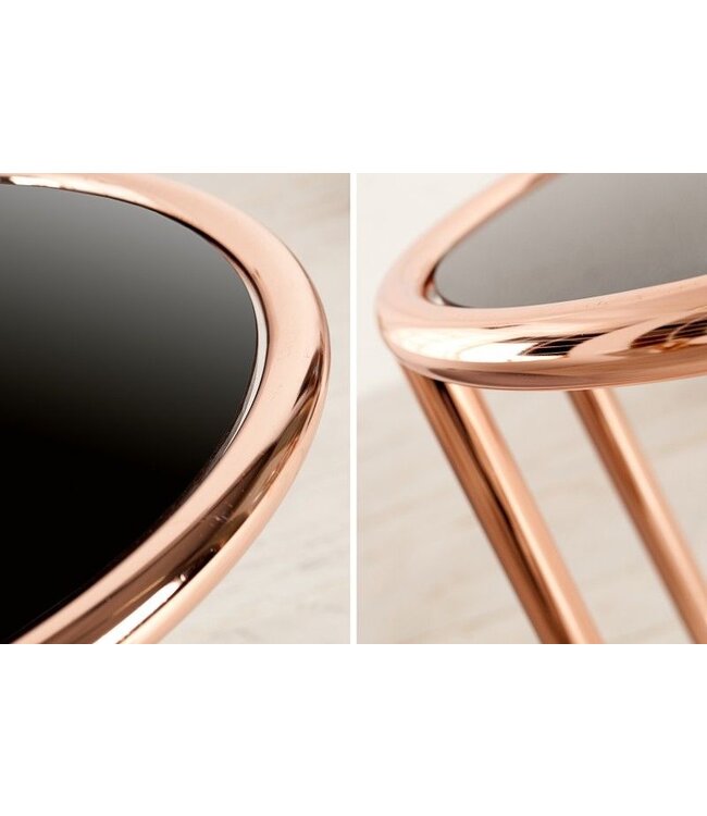 Invicta Interior Design bijzettafel ART DECO 40cm koper verchroomd metaal zwart glas rond - 36061