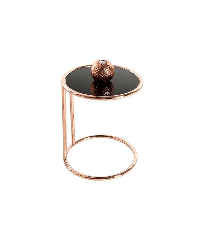 Invicta Interior Design bijzettafel ART DECO 40cm koper verchroomd metaal zwart glas rond - 36061