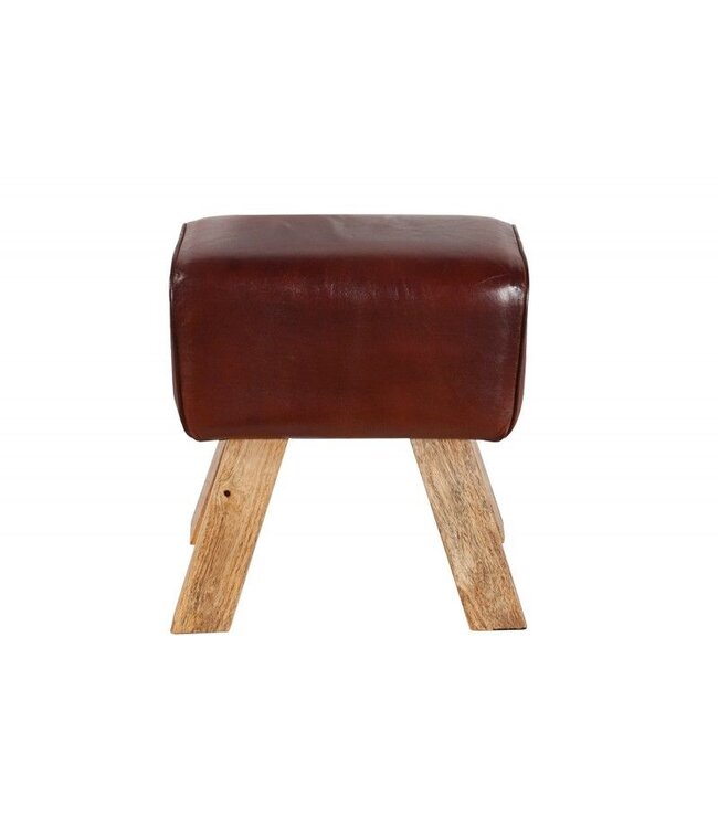 Invicta Interior Retro TURNBOCK kruk 40cm met echt lederen bekleding mangohouten kruk - 36268