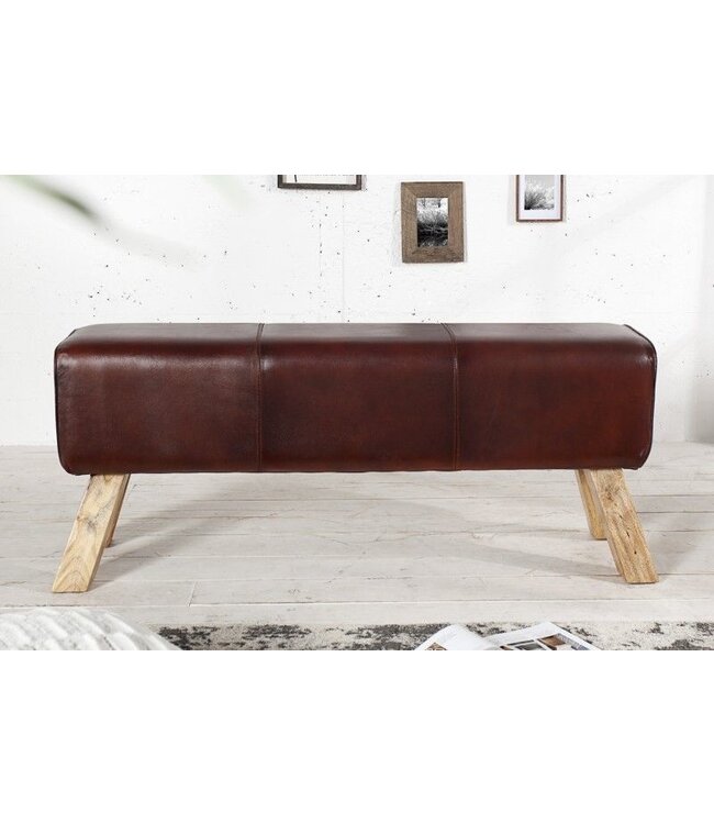 Invicta Interior Retro bank TURNBOCK 120cm met echt leren bekleding mangohouten bank - 36269