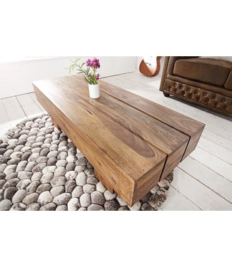 Invicta Interior Massief houten design salontafel BOLT 100cm Sheesham steenafwerking - 36337