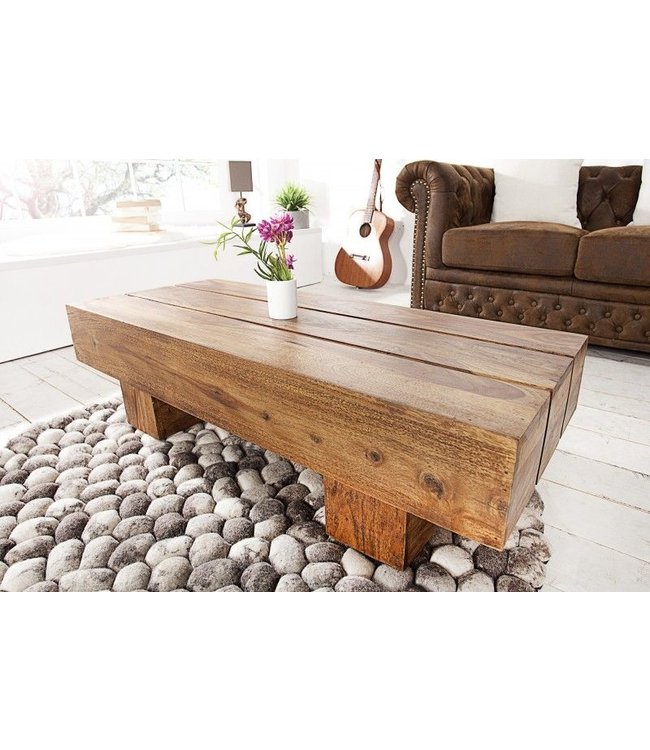 Invicta Interior Massief houten design salontafel BOLT 100cm Sheesham steenafwerking - 36337