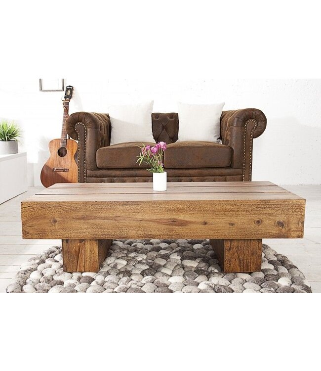 Invicta Interior Massief houten design salontafel BOLT 100cm Sheesham steenafwerking - 36337