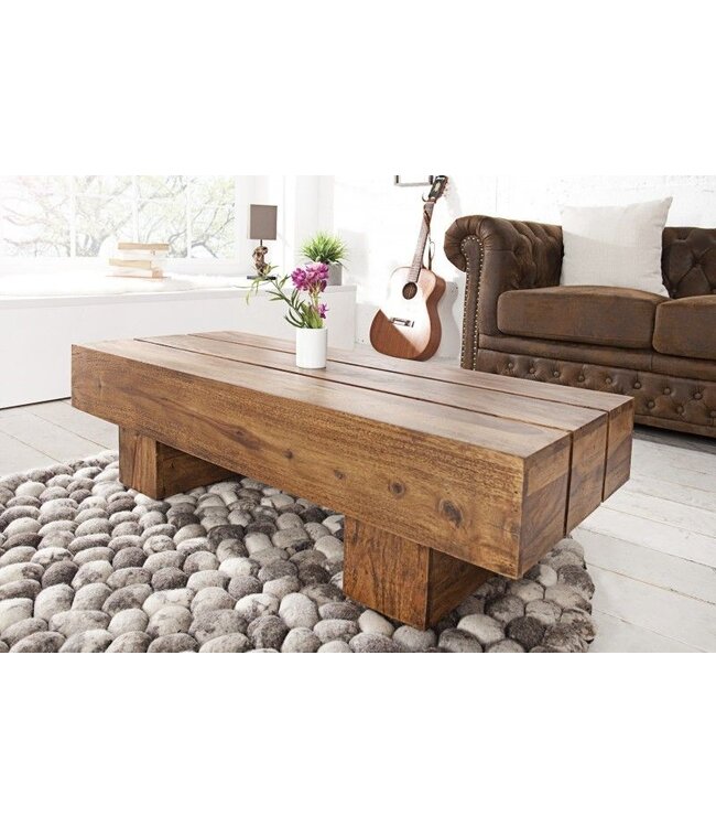 Invicta Interior Massief houten design salontafel BOLT 100cm Sheesham steenafwerking - 36337