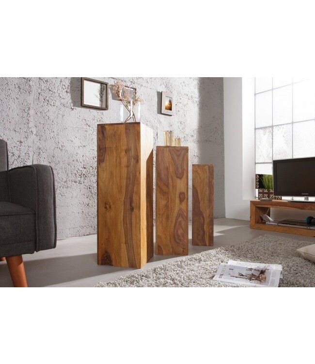 Invicta Interior Design decoratieve zuilenset van 3 MAKASSAR 80cm Sheesham Stone afwerking handgemaakt - 36339