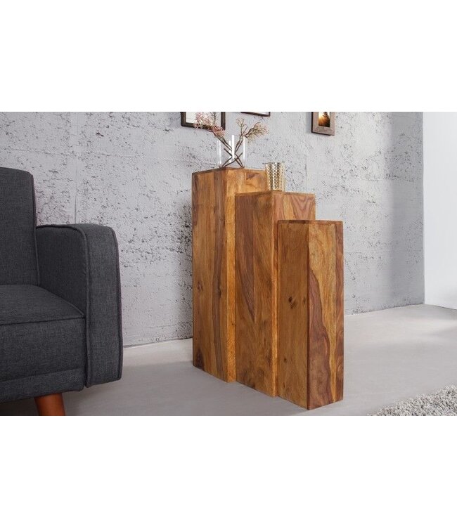 Invicta Interior Design decoratieve zuilenset van 3 MAKASSAR 80cm Sheesham Stone afwerking handgemaakt - 36339