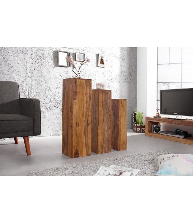 Invicta Interior Design decoratieve zuilenset van 3 MAKASSAR 80cm Sheesham Stone afwerking handgemaakt - 36339