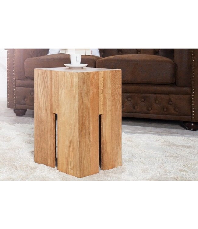 Invicta Interior Design bijzettafel CASTLE 45cm wild eiken naturel geolied krukje - 36439